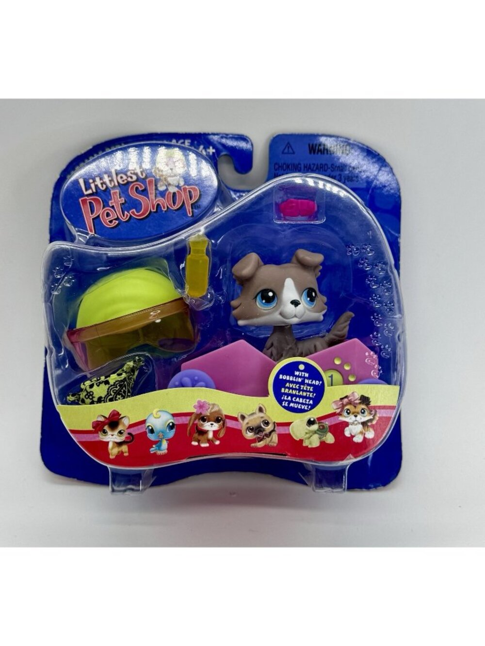 Littlest Pet Shop NIB Portable Pets # 67 Tan White Collie w Race Car 2005